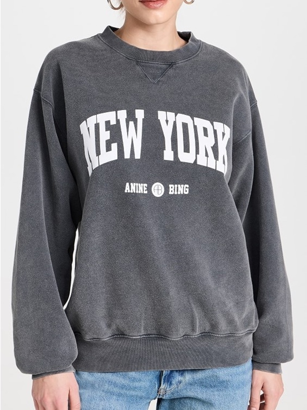 Anine Bing New York Washed Black Graphic Crewneck Sweatshirt Sz XL